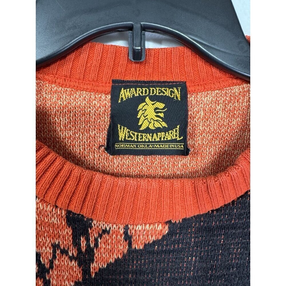 Vintage Award Design Western Apparel Sweater Men’s Medium Orange Indian Knit USA - Picture 2 of 7